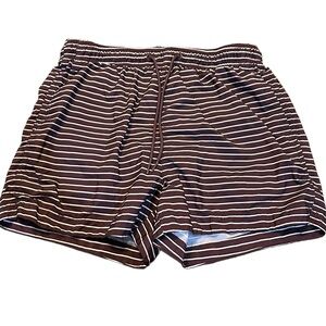 H & M lined drawstring shorts, maroon with‎ white stripes size medium polyester